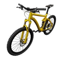 Gold mountain bike on an isolated white background. 3d rendering.