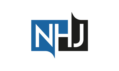 NHJ Square Framed Letter Logo Design Vector with Black and Blue Colors