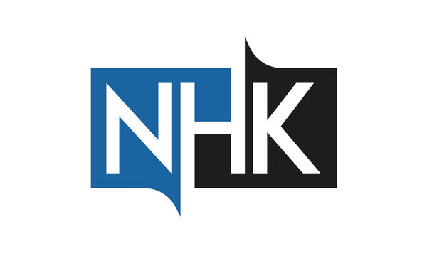 NHK Square Framed Letter Logo Design Vector with Black and Blue Colors