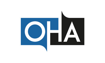 OHA Square Framed Letter Logo Design Vector with Black and Blue Colors