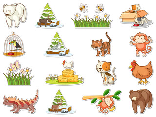 Sticker set of cartoon wild animals