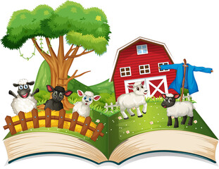 Storybook with animals in the farm