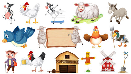Barn and many farm animals