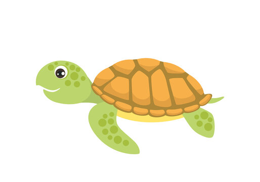 Cartoon cute sea turtle. Vector funny animal. Flat icon.