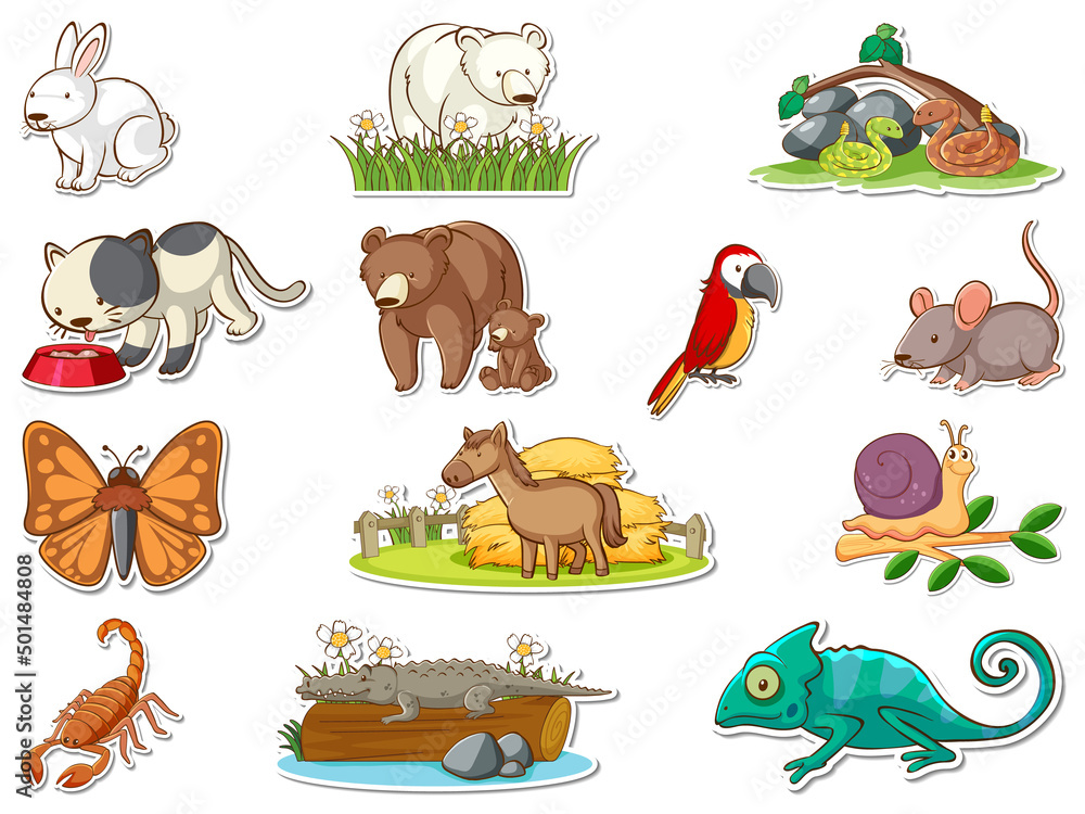 Wall mural sticker set of cartoon wild animals