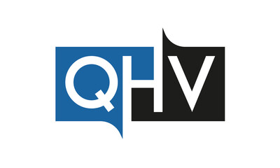 QHV Square Framed Letter Logo Design Vector with Black and Blue Colors
