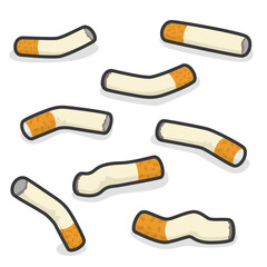 set of different composition cigarettes kawaii doodle flat vector illustration
