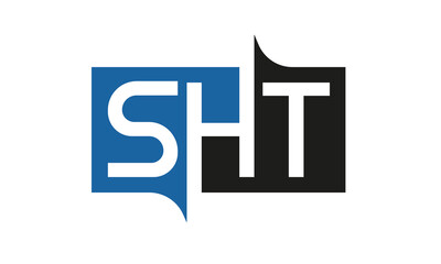SHT Square Framed Letter Logo Design Vector with Black and Blue Colors