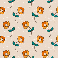 Seamless vector pattern with yellow flowers on beige background