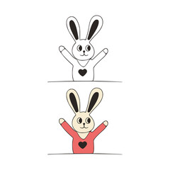 Funny rabbit doodle icon. Cute pets vector art on white background.