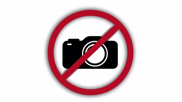 Vector video (animation) of a prohibition sign, which depicts a camera with flashes. It is forbidden to take pictures.