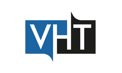 VHT Square Framed Letter Logo Design Vector with Black and Blue Colors