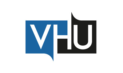 VHU Square Framed Letter Logo Design Vector with Black and Blue Colors