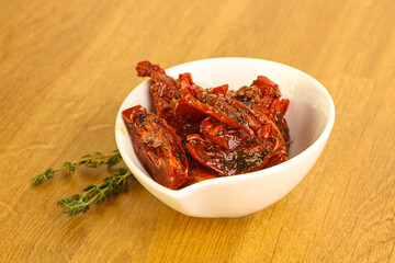 Sun-dried natural Italian tomato in the bowl