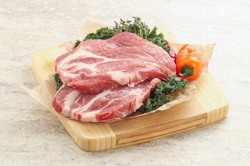 Raw pork neck for cooking