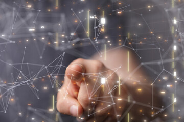 Businessman using data network with his fingers