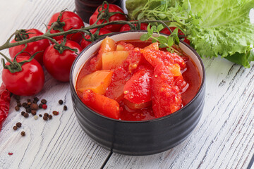 Hungarian lecho with tomato and paprika
