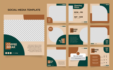social media template banner blog coffee sale promotion. fully editable instagram and facebook sale poster. drink and beverage vector background.