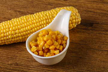 Sweet yellow corn in the bowl