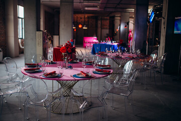 served round tables in the banquet hall
