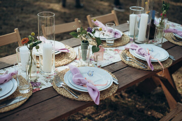 banquet table setting at a wedding