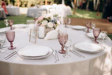 served round tables in the garden