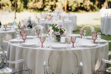 served round tables in the garden