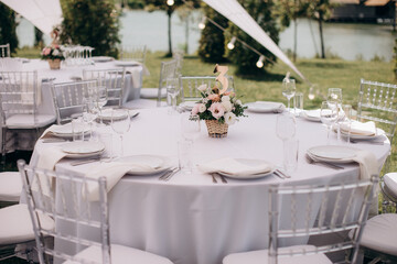 served round tables in the garden