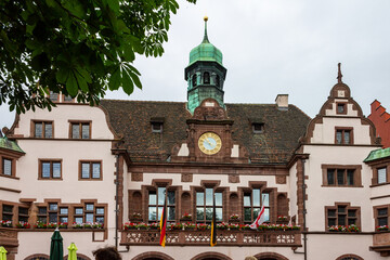 Neues Rathaus (mayor house) historical building in downtown Freiburg, Germany