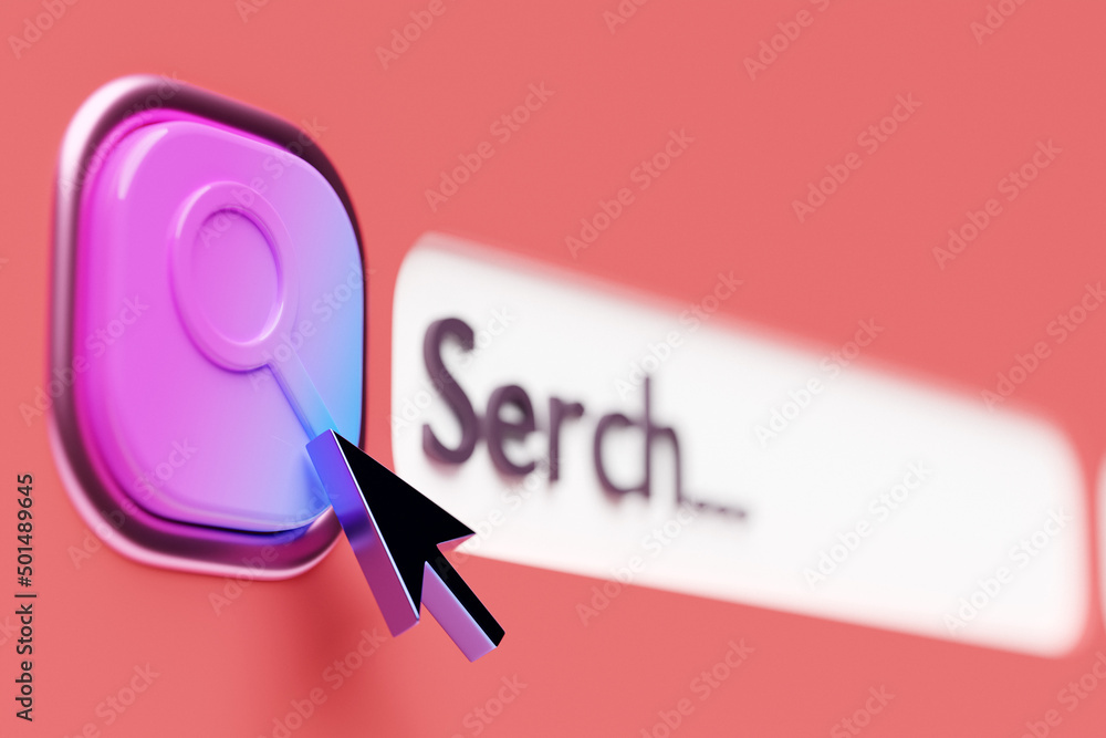 Aufkleber 3d illustration, search bar design element on a orange background. search bar for website and user i