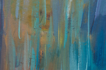 Abstract multicolored oil background. Textured handmade background. Layout for banner signage design. A mixture of turquoise green blue sand colors on canvas. Summer art background. Contemporary art