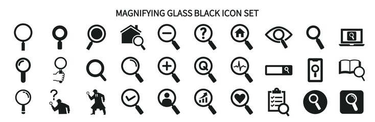 Icon set related to magnifying glass and survey