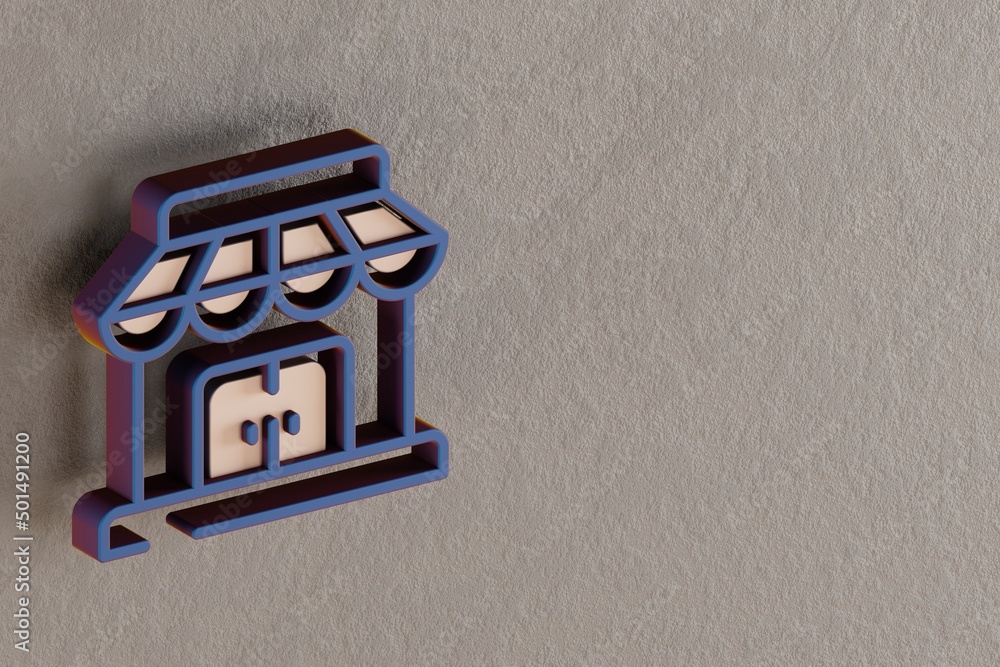 Aufkleber beautiful abstract illustrations blue and golden store building symbol icons on a wall beton backgro