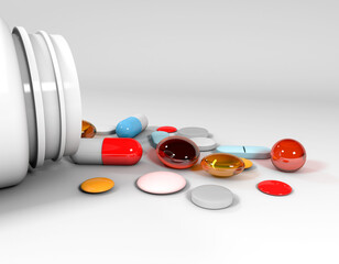 3d rendering of the pills with flacon isolated on the white background.