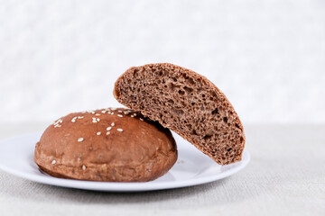 Chocolate choco burger buns with sesame set with copy space for text