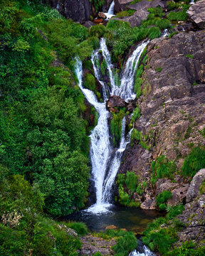 Beautiful landscape of the Frecha da Mizarela waterfall in Arouca Geopark, Portugal