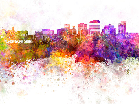 Spokane skyline in watercolor background