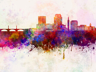 Springfield MA skyline in watercolor background