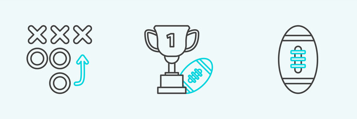 Set line American Football ball, Planning strategy concept and Award cup and football icon. Vector