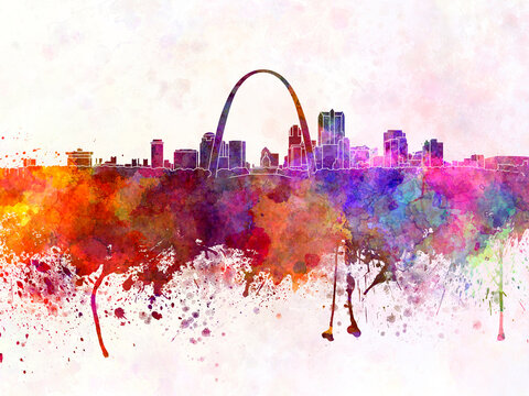 St Louis skyline in watercolor background