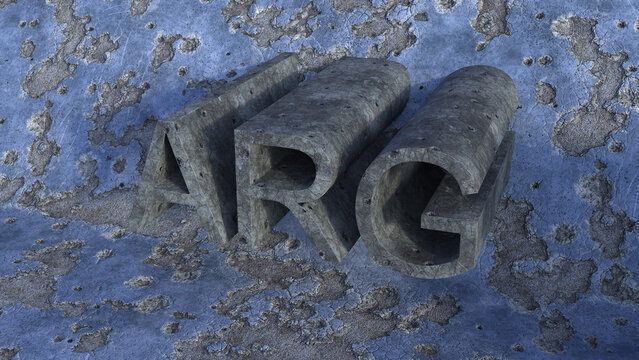 Word ARG made with concrete on a damaged blue wall