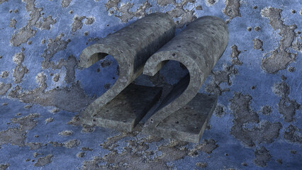 3D render of a concrete stone 22 number on a weathered blue wall background