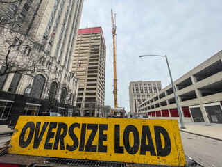 Oversize load sign near the 130 Building in Dayton, Ohio