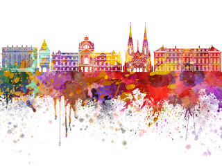 Strasbourg skyline in watercolor background - obrazy, fototapety, plakaty
