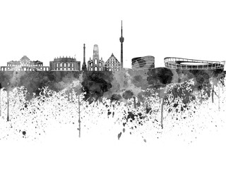 Stuttgart skyline in black watercolor on white background - obrazy, fototapety, plakaty
