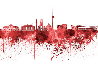 Stuttgart skyline in red watercolor on white background - obrazy, fototapety, plakaty