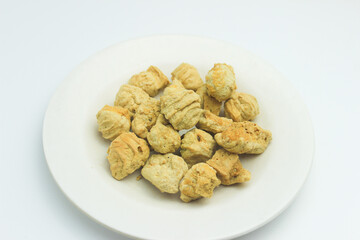 Dry Batagor Snack, Made from Tofu. Indonesian Traditional Street Food. Isolated