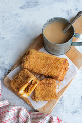 Delicious homemade pastry. Sambal Anchovies Toast with Bread Crumbs. For breakfast, tea break and between meals snack.