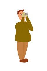 male character illustration. guy looking through binoculars. observer. forester. children's popular illustration
