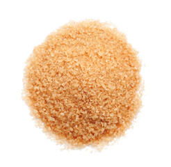 Pile of brown sugar isolated on white, top view